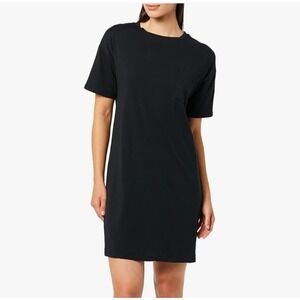 Black T-Shirt Dress Casual Mini Short Sleeve Pocket Comfy Relaxed Fit‎